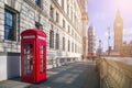 London, England - Traditional red british telephone box with Big Royalty Free Stock Photo