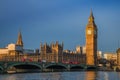 London, England - Traditional red double decker buses on Westminster Bridge with Big Ben Royalty Free Stock Photo