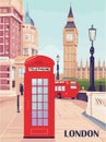 London, England Travel Poster in retro style.