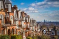 London, England - Typical brick houses and flats and panoramic view of london on a nice summer morning