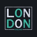 London, England typography graphics for t-shirt. Design graphics print for original apparel. Vector. Royalty Free Stock Photo