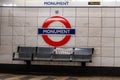 London, England, UK - December 31, 2019:  Monument Underground London sign inside the station Royalty Free Stock Photo