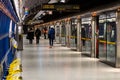 London, England, UK - December 31, 2019: Platform of London Bridge Underground station, with a train coming into the station Royalty Free Stock Photo