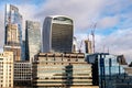 City Of London Skyline Under A CLoudy Winter SkyWith Tall Skyscrapers And Tower Cranes Royalty Free Stock Photo