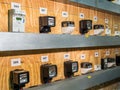 An electricity meter room. Various types of meters for taking readings. Royalty Free Stock Photo