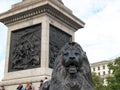 LONDON, ENGLAND, UK - SEPTEMBER 17, 2015: close up of the base of nelson`s column in trafalgar square, london Royalty Free Stock Photo
