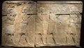 London, United Kingdom - Ancient Assyria clay tablet relief of royal banquet from king Ashurbanipal royal palace in Nineveh at the Royalty Free Stock Photo