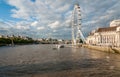 View of the London Eye at sunset, is a cantilevered observation wheel on the South Bank of the River Thames in London. Royalty Free Stock Photo