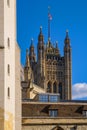 London, United Kingdom - Victoria Tower of the Houses of Parliament Ã¢â¬â Westminster Palace seen from the royal Westminster Abbey