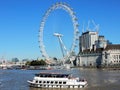 London cityscape, Eye and County Hall building seen from river Thames Royalty Free Stock Photo