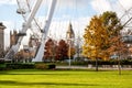 The London Eye Ferris wheel pictured on in London, UK. Built in 1999, 135m tall and with a wheel diameter of 120m, it is the talle