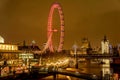 London Eye Giant Ferris Wheel illuminated at night in London, UK Royalty Free Stock Photo