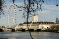 London eye and London Bridge on the River Thames in Autumn, England Royalty Free Stock Photo