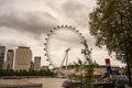 The London Eye, or the Millennium Wheel, is a cantilevered observation wheel on the South Bank of the River Thames Royalty Free Stock Photo