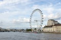 London Eye or the Millennium Wheel on the river Thames bank Royalty Free Stock Photo