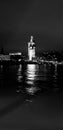 London eye night bridge England black and white Royalty Free Stock Photo