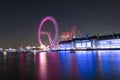 London Eye at night in London at the Themse Royalty Free Stock Photo