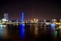 London Eye night view from the Waterloo Bridge with lights reflecting in the Thames River Royalty Free Stock Photo