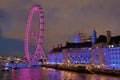 London Eye on River Thames at Night Royalty Free Stock Photo