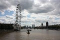 The london eye on the river under a gray and cloudy spring sky