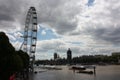 The london eye on the river under a gray and cloudy spring sky