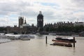 The london eye on the river under a gray and cloudy spring sky