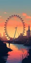 London Eye Sunset Wallpaper In Olly Moss Style Royalty Free Stock Photo