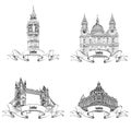 London famous buildings set. Hand drawing sketch collection of L