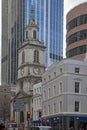 St Botolph-without-Bishopsgate, busy exterior set against modern offices LONDON, UNITED KINGDOM, Architect