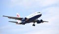 A British Airways airbus A319-131 callsign G-DBCA comes into land at Gatwick Airport