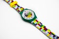 London, GB 07.10.2020 - Swatch quartz watch suprematism styled geometric design