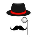 London gentleman with hat and monocle.Secret agent. Businessman, mafia, detective. Vector cartoon illustration Royalty Free Stock Photo