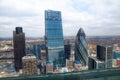 London Gherkin building Modern office blocks City of London, business and banking aria.