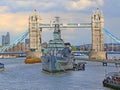 London, Great Britain -May 23, 2016: Belfast Museum Ship on the River Thames near Tower Bridge Royalty Free Stock Photo