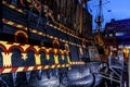 Copy of the Golden Hind galleon at night, London