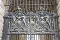 London, Great Britain -May 22, 2016:  wrought iron of Treasury Gates with Coat of Arms, Lion and Unicorn Royalty Free Stock Photo