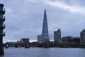 Blue colorful and calm autumn morning with river Thames and The Shard in London city