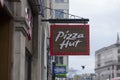 London, Greater London, United Kingdom, 7th February 2018, A sign and logo for Pizza Hut Royalty Free Stock Photo