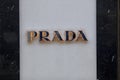 London, Greater London, United Kingdom, 7th February 2018, A sign and logo for Prada