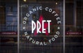 London, Greater London, United Kingdom, 7th February 2018, A sign and logo for Pret A Manger Royalty Free Stock Photo