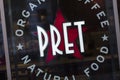 London, Greater London, United Kingdom, 7th February 2018, A sign and logo for Pret A Manger Royalty Free Stock Photo