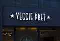 London, Greater London, United Kingdom, 7th February 2018, A sign and logo for Veggie Pret A Manger cafe Royalty Free Stock Photo