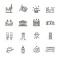 Themed icons of London, linear symbols collection. England showplace, isolated vector illustration