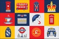 London icons set, traditions symbols of England colorful vector Illustrations