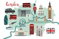 London illustrated map vector. Abstract colorful atlas poster
