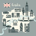 London illustrated map vector. Skyline silhouette Illustration, gray color Royalty Free Stock Photo