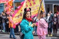 London, January 26, 2020. Members of parade in London Chinatown. Chinese New Year Celebrations. Selective focus Royalty Free Stock Photo