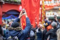 London, January 26, 2020. Spectators taking pictures with cell phones during Chinese New Year Celebrations Royalty Free Stock Photo