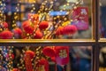 London, January 26, 2020. Window with Chinese Paper Lanterns. London Chinatown. Chinese New Year Celebrations Royalty Free Stock Photo