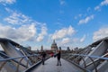 Afternoon view of the St. Paul\'s Cathedral, Millennium Bridge and Thames River Royalty Free Stock Photo